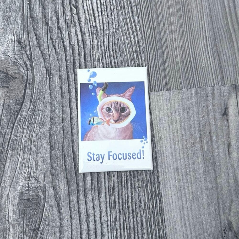 funny vintage y2k stay focused cat magnet